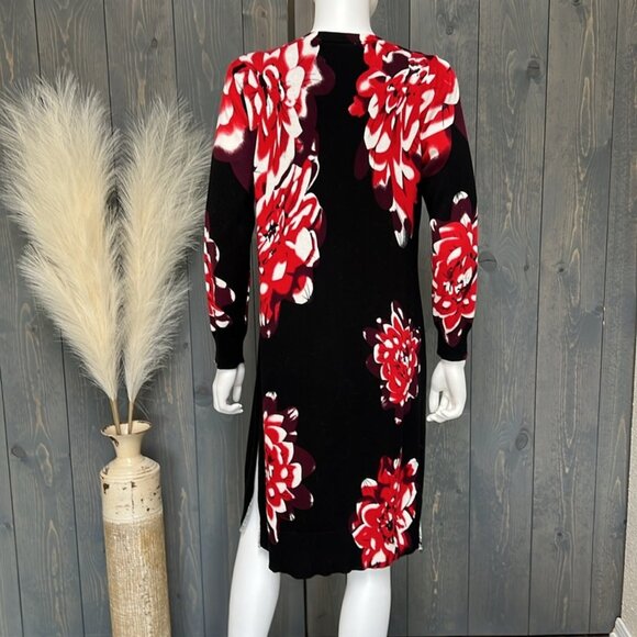Relativity Long Cardigan Floral Black Red Medium - Picture 3 of 10